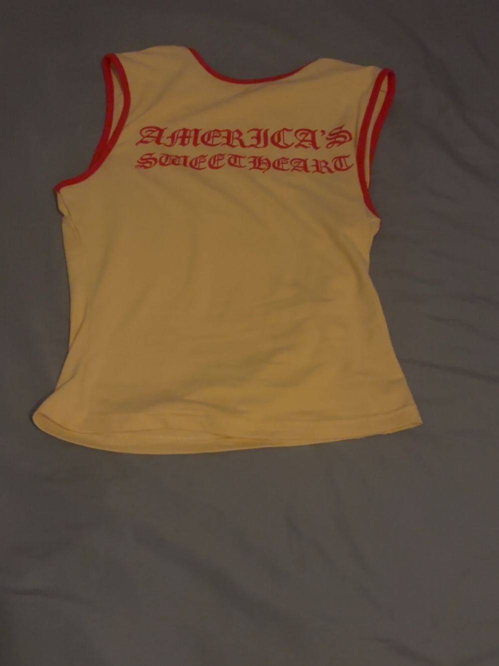 Yellow Tank Top with Red Trim and Chest Print